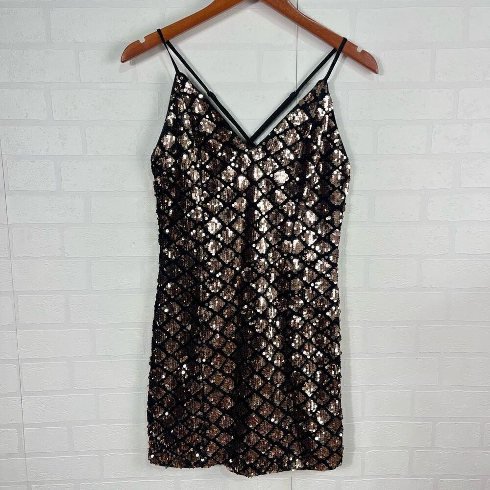 Papaya Womens Mini Sequin Dress Size Large Black Pink Homecoming Bodycon Sexy